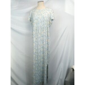 Vintage 90s Rayon Floral Maxi Dress Blue Yellow Cottagecore Grannycore 16